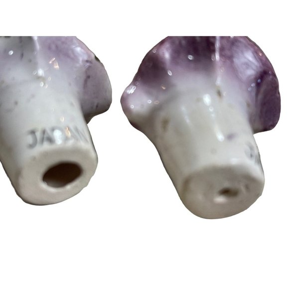 Vtg Set of 2 Commodore Japan Porcelain Purple Flower Candle Holders w/ Stoppers - Picture 9 of 9